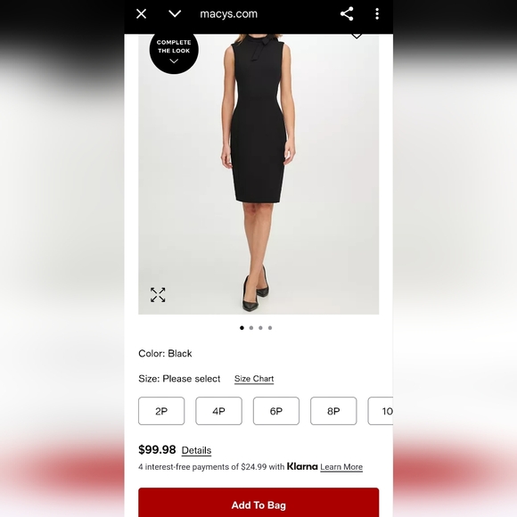 Calvin Klein Size 14 Bow-Neck Sheath Dress Black Classy Event D-1659 - Picture 3 of 12